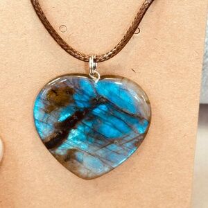 Large Labradorite Heart Pendant w/Excellent Blue Flash Genuine Stone